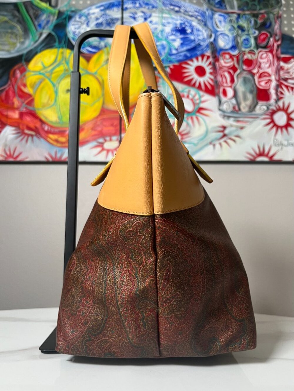 ETRO Milano Arnica Paisley Coated Canvas Leather Zip Tote - Picture 4 of 13